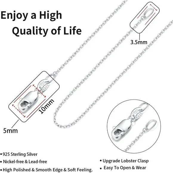 18KSterling Silver Plated 925 Sterling Silver 1.1mm Cable Chain Necklace